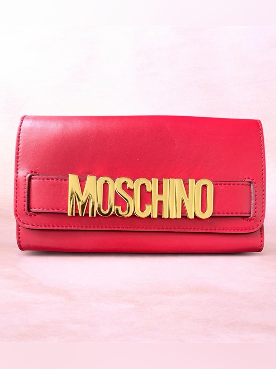 Moschino Handbags - Moschino Bold Red Clutch with Gold Logo